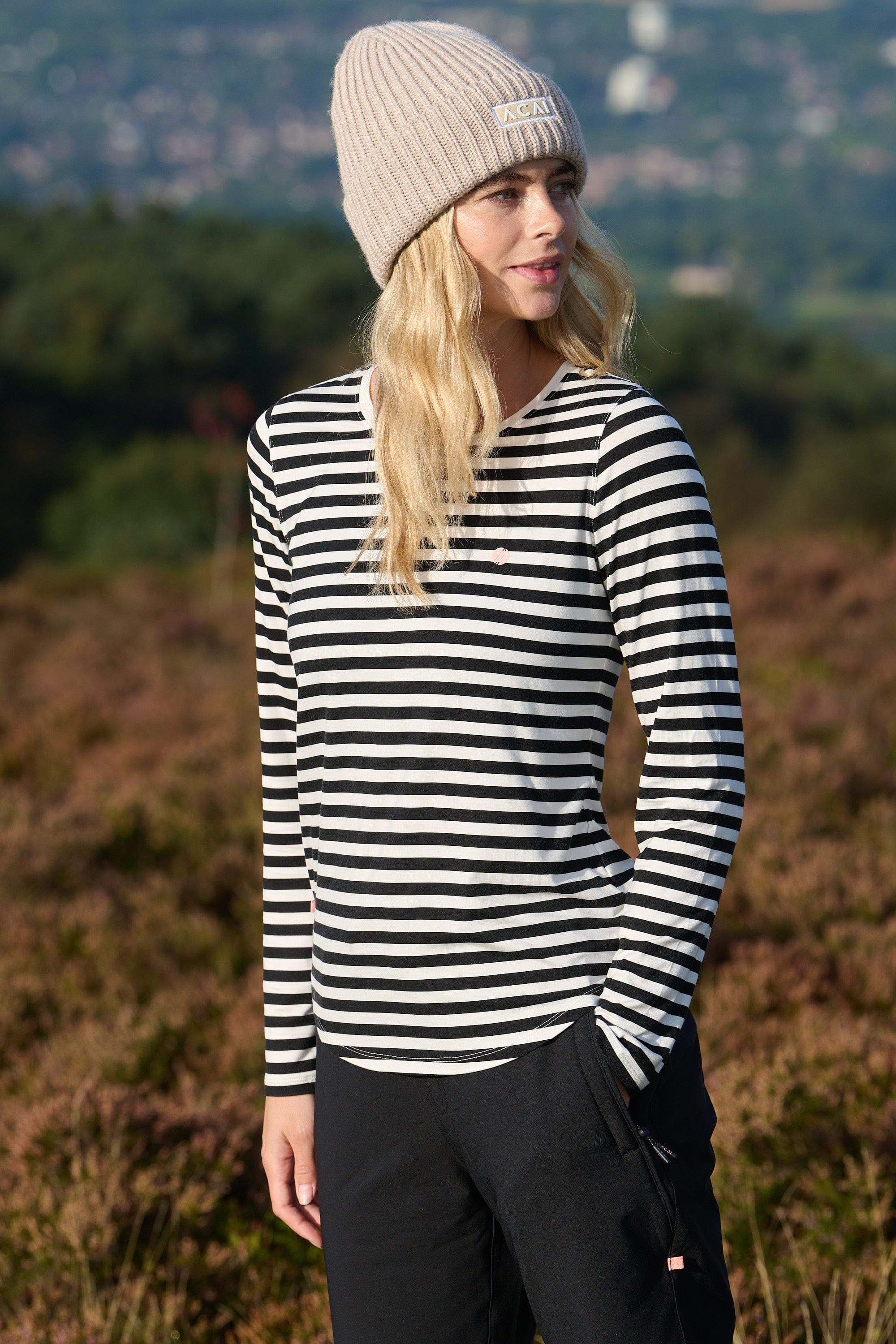 Acai T-shirts - On The Go Bamboo Long Sleeve Tee - Black And White Stripe - Uk12 - Womens