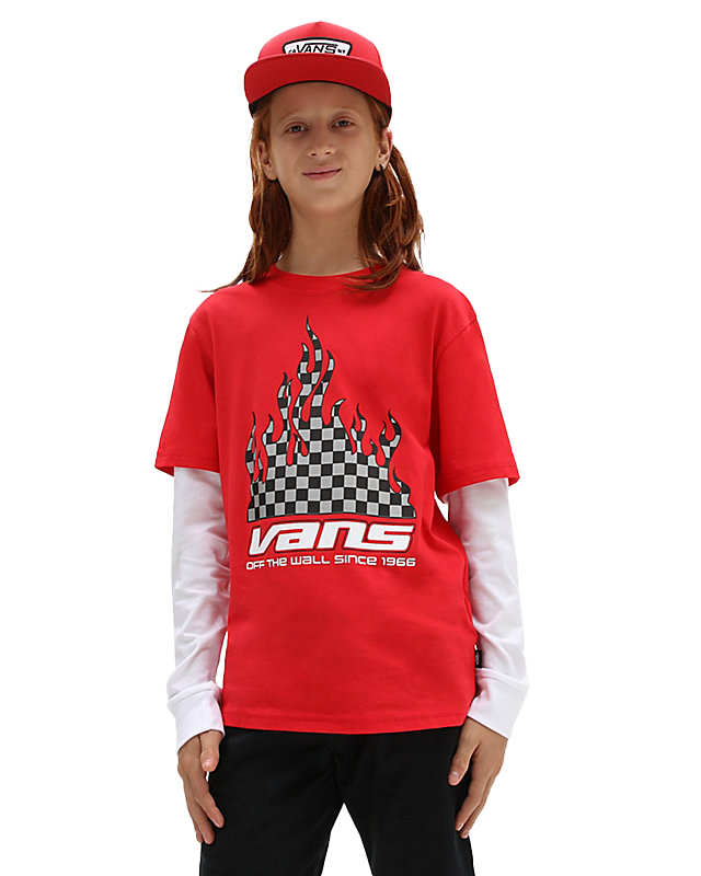 Boys Refletive Checkerboard Flame Twofer T-shirt In True RedandWhite