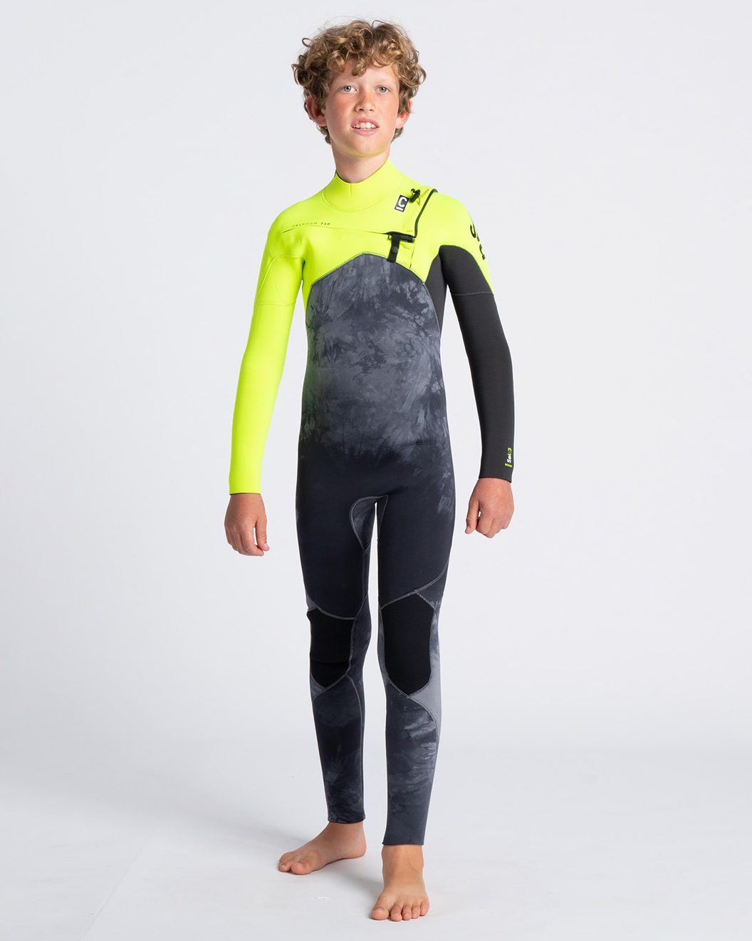 Boys Sessions 4/3mm Chest Zip Wetsuit In Black Tie Dye  YellowandGraphite