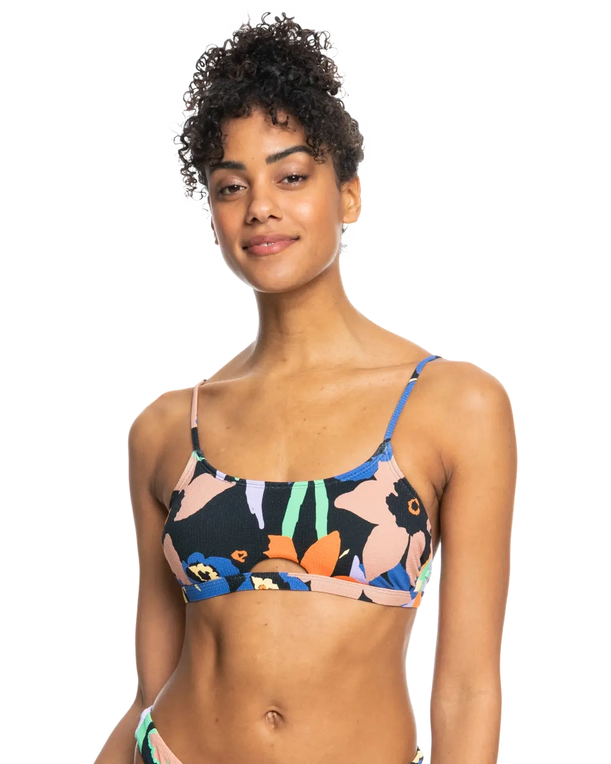 Color Jam Bralette Bikini Top In Anthracite Flower Jammin