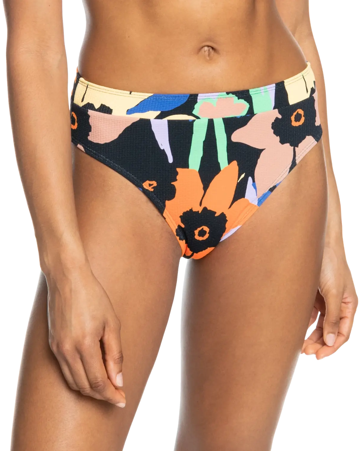 Color Jam Mod Mid Waist Bikini Bottoms In Anthracite Flower Jammin