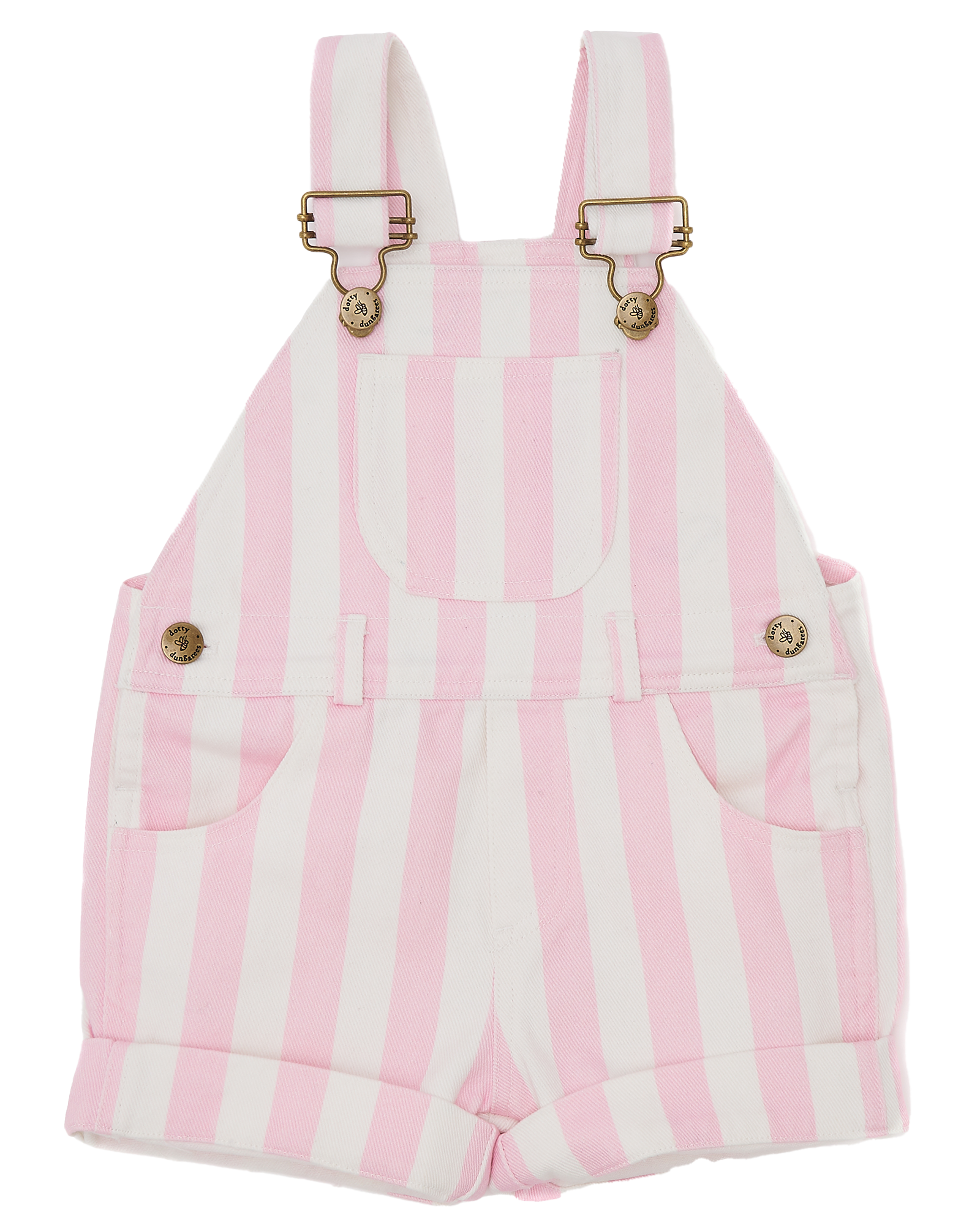 Faded Stonewash Stripe Dungaree Shorts In Pink