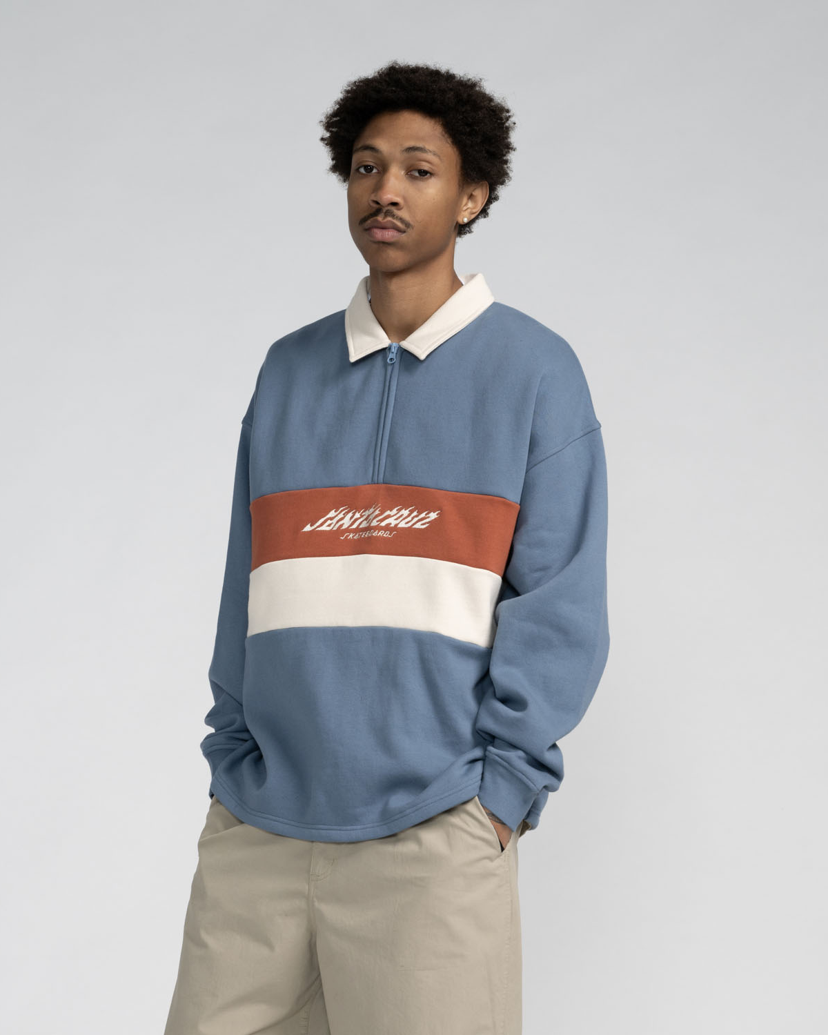 Flame Strip Zip Sweatshirt In Dusty Blue