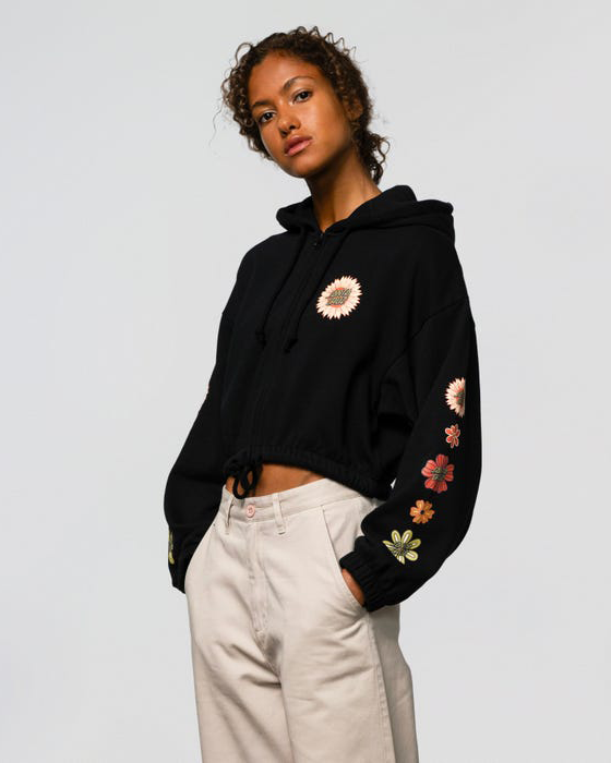 Floral Mix Up Zip Hoodie In Black