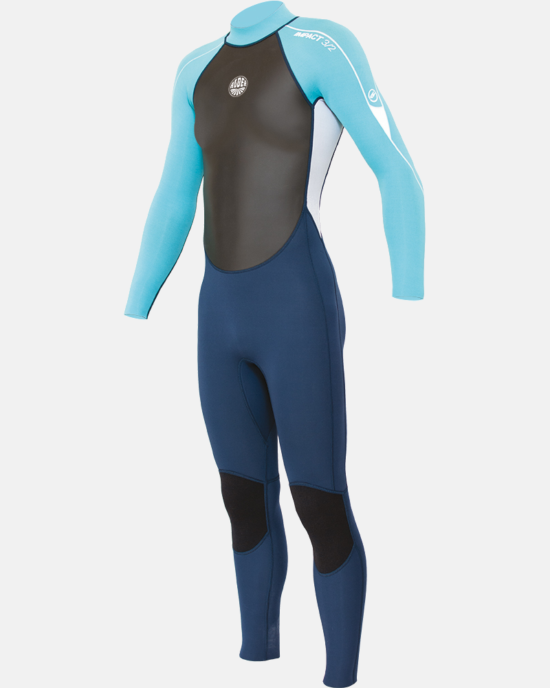 Girls Impact 3/2mm Back Zip Wetsuit (2022) In Ink Blue  Bright CyanandWhite