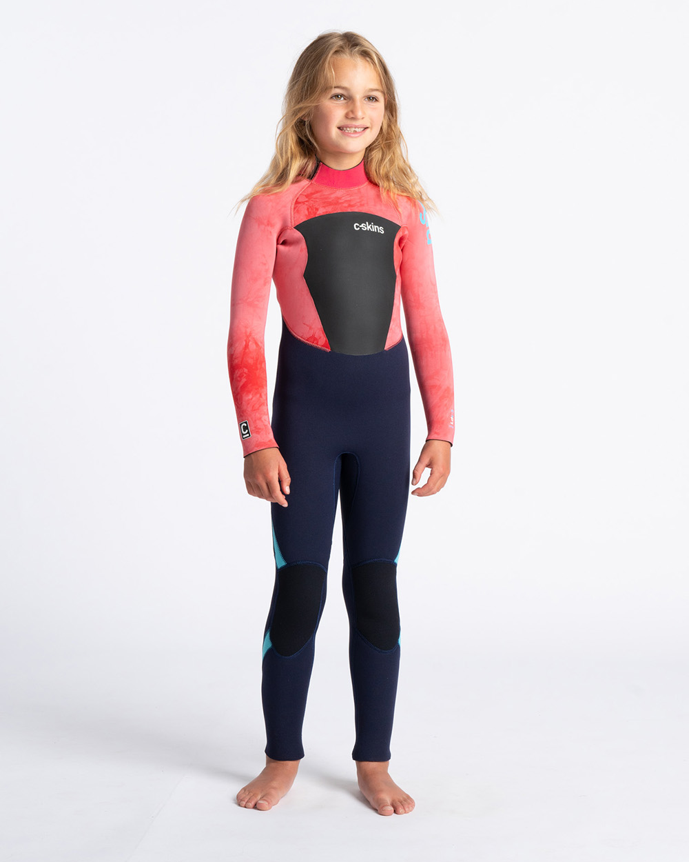 Girls Legend 4/3mm Back Zip Wetsuit In Slate  CoralandOcean Blue