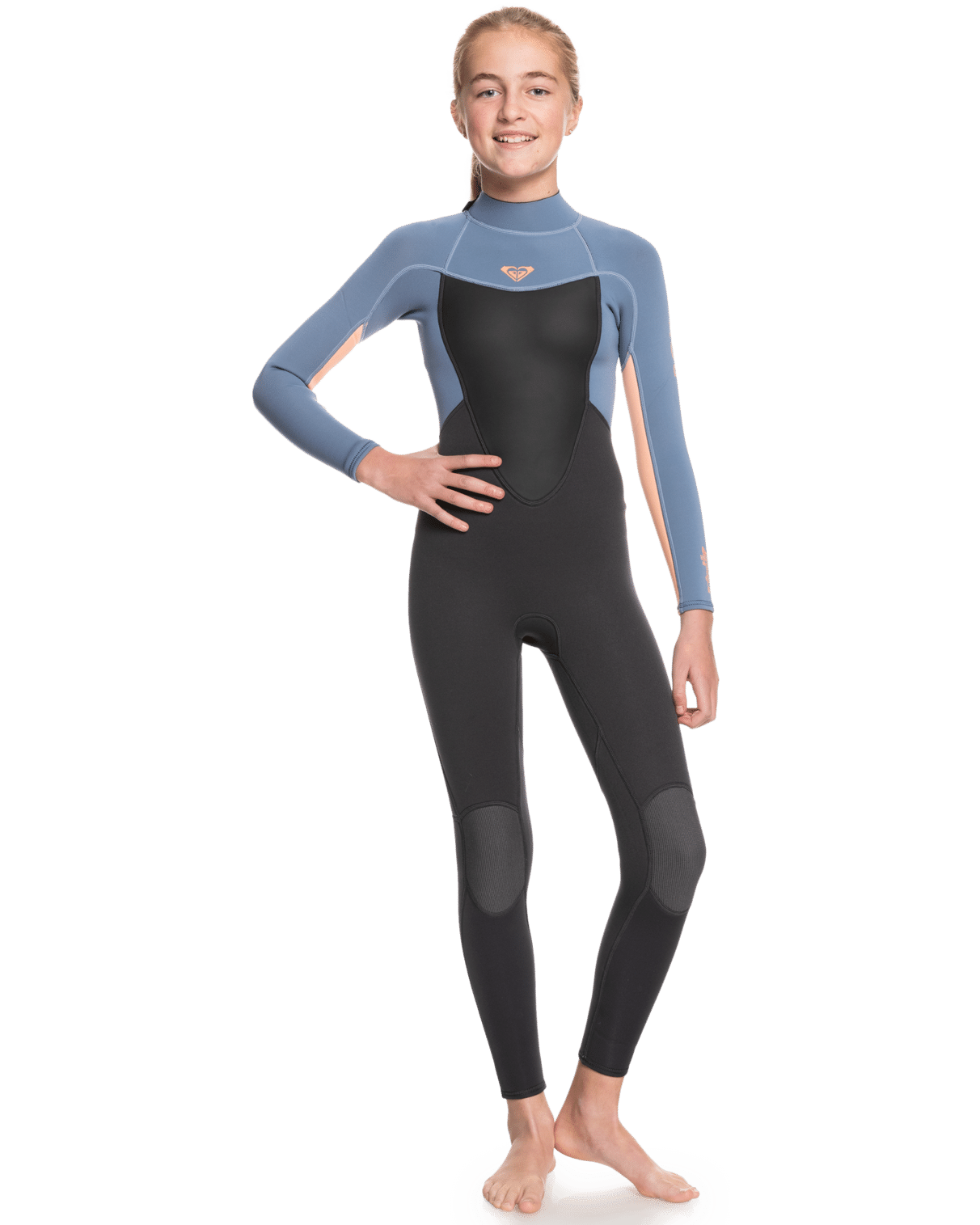 Girls Prologue 4/3mm Back Zip Wetsuit In Black Cloud  Powder GreyandSunglow