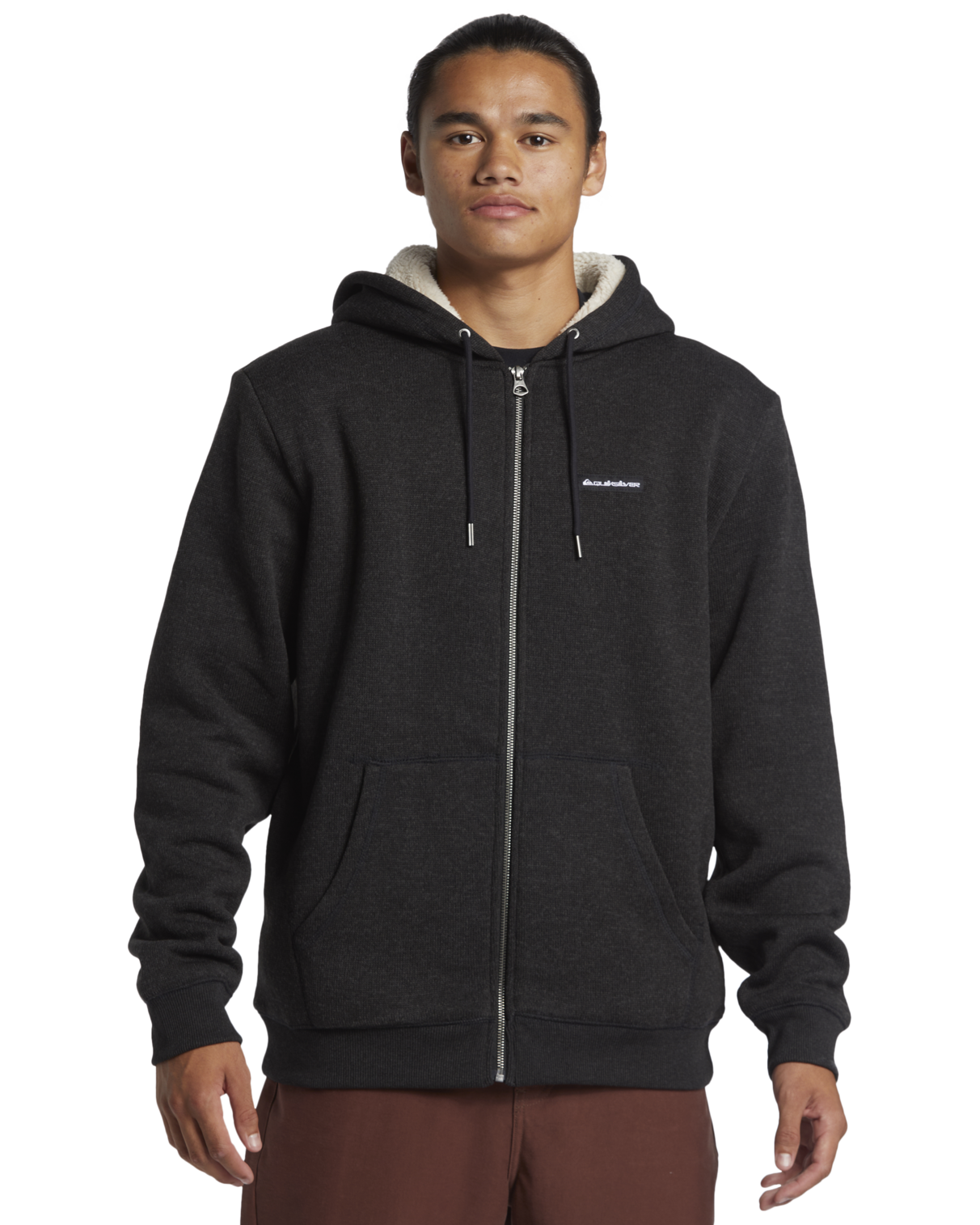 Keller Zip Sherpa Hooded Jacket In Black Heather