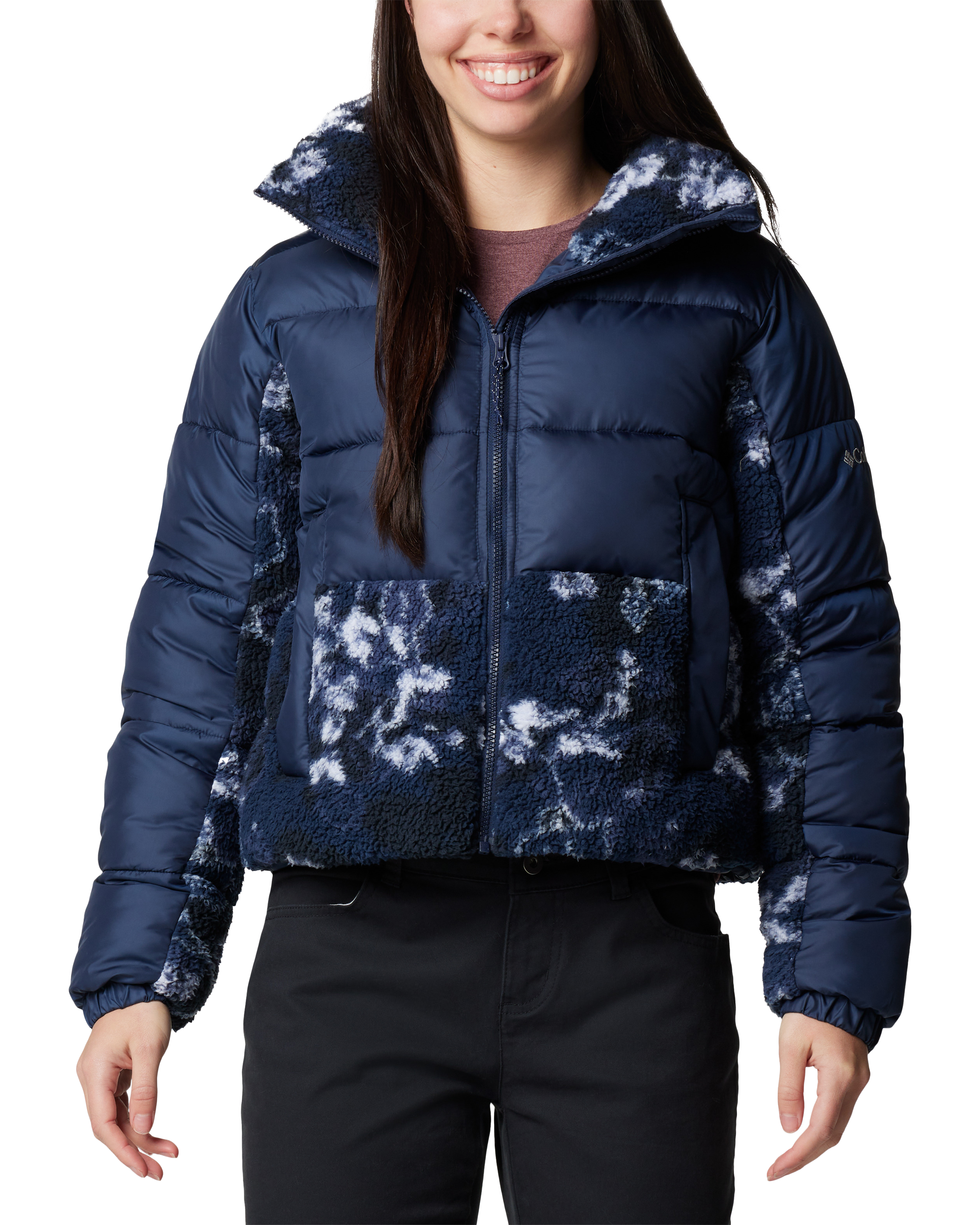 Leadbetter Point Ii Print Sherpa Hybrid Jacket In Collegiate NavyandCollegiate Navy Shadowvines