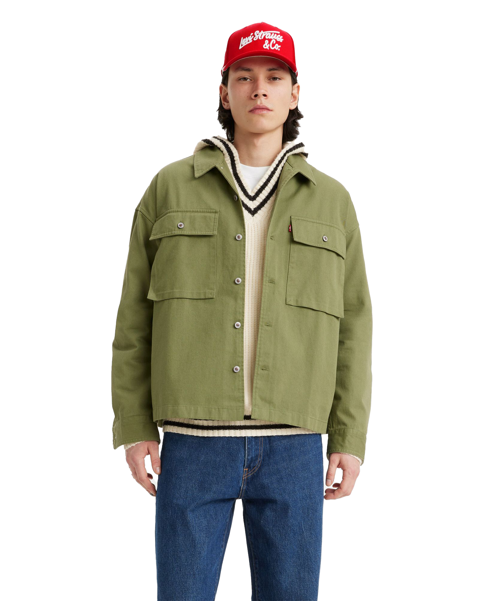 Masonic Patch Pocket Overshirt In Bluish Olive