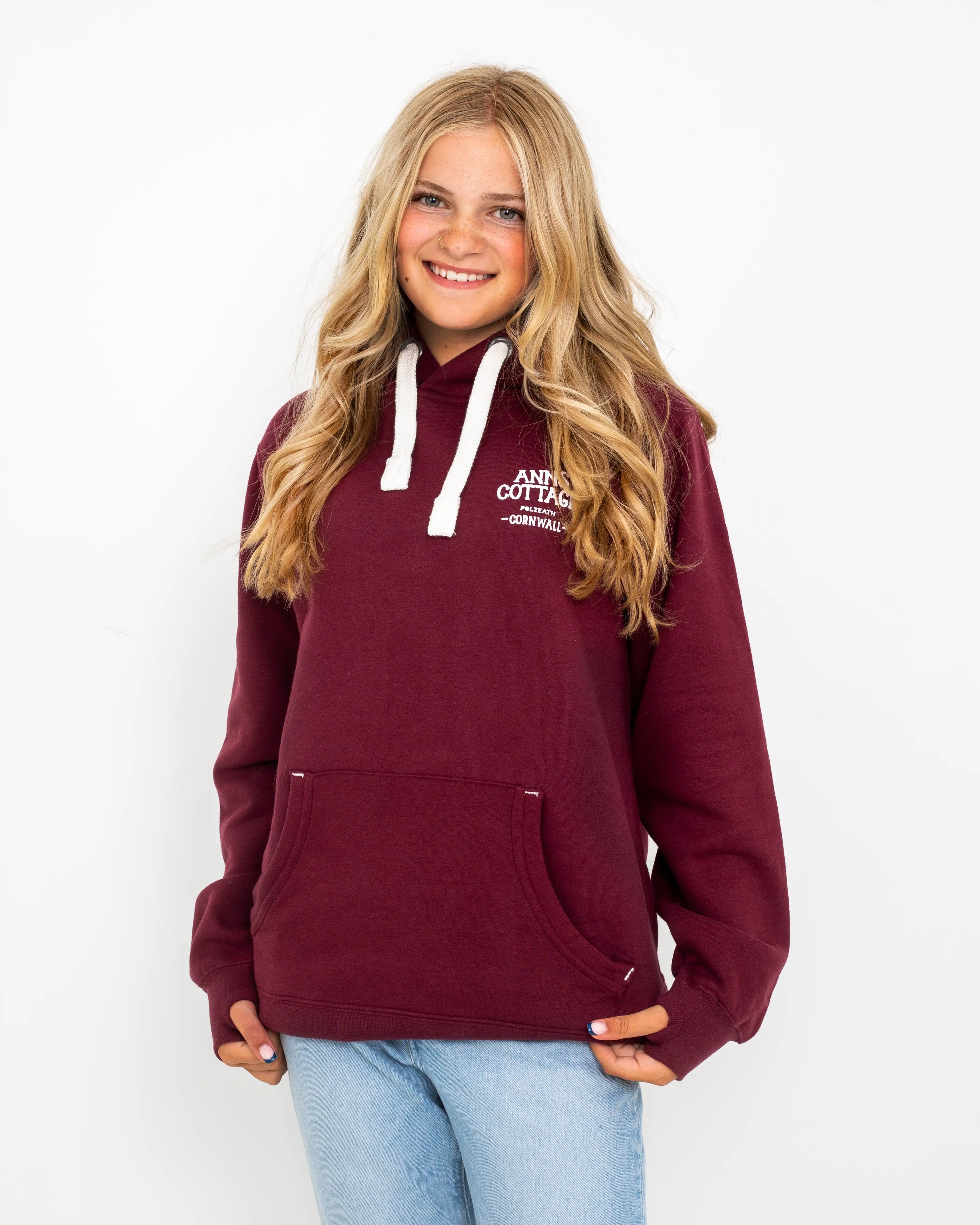 Polzeath Hoodie In MaroonandWhite