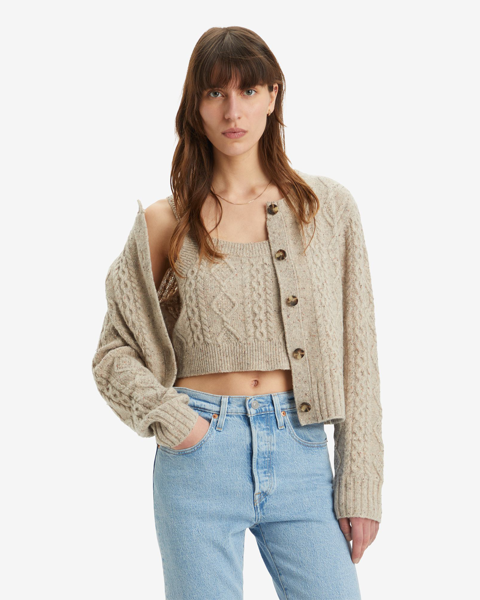 Primrose Cable Cardigan In Oatmeal Heather