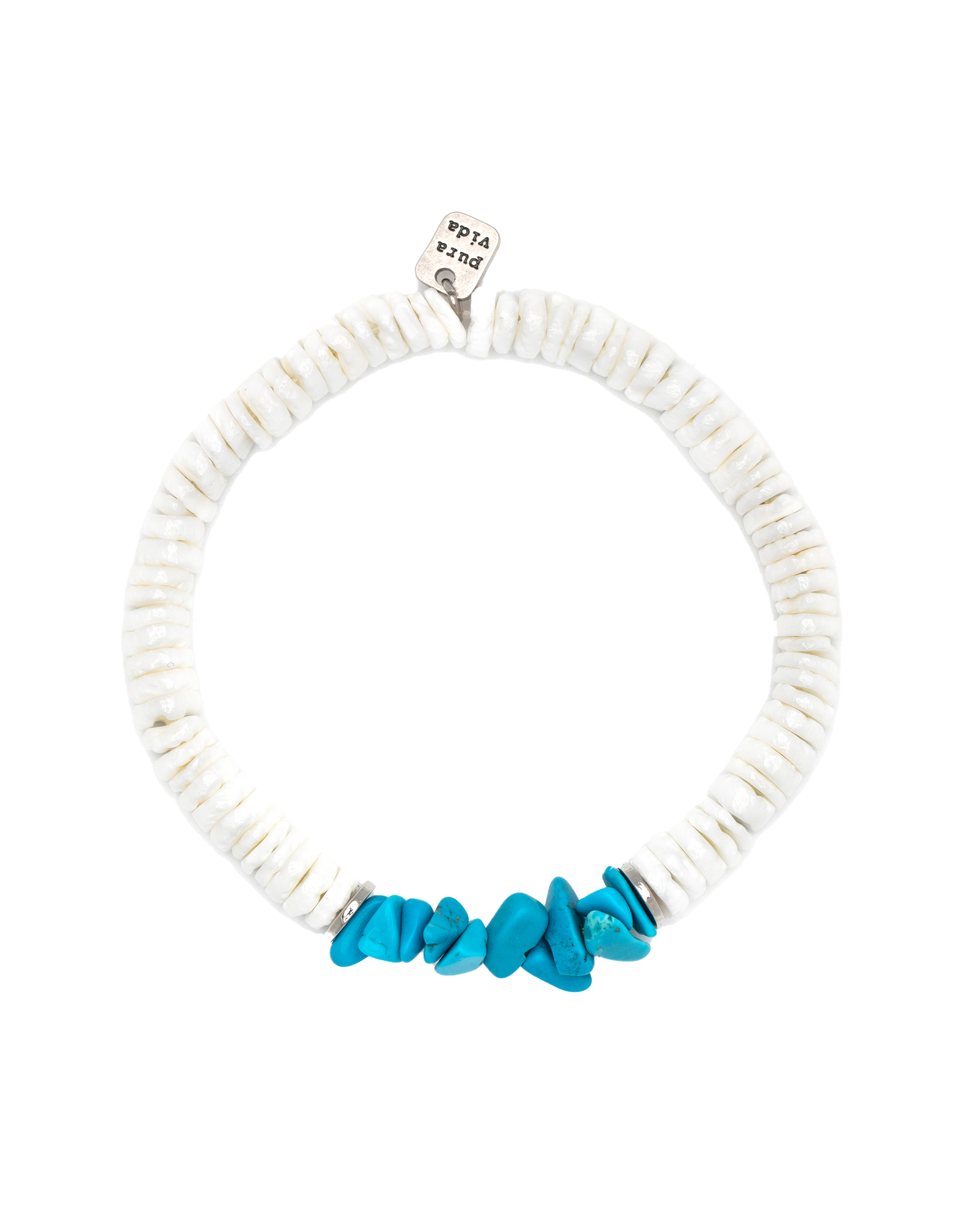 Puka Shell Turquoise Stretch Bracelet In White