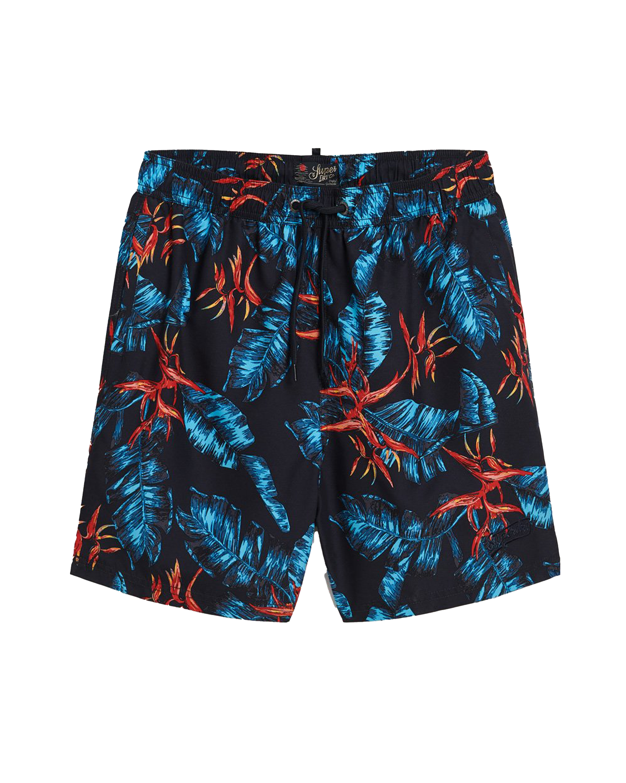 Recycled Hawaiian Print Swimshorts In Dark Navy Fire