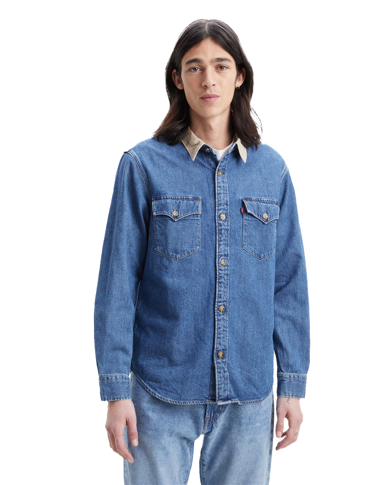 Relaxed Fit Western Shirt In Blue Stonewash