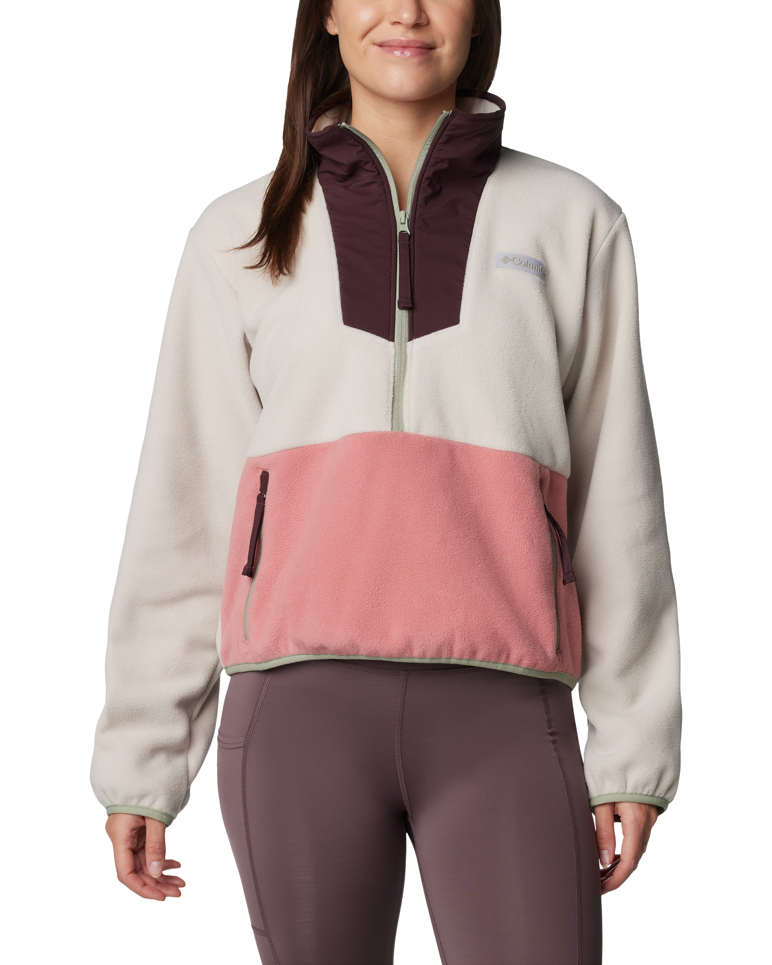 Sequoia Grove Half Zip Fleece Jacket In Dark StoneandPink Agave