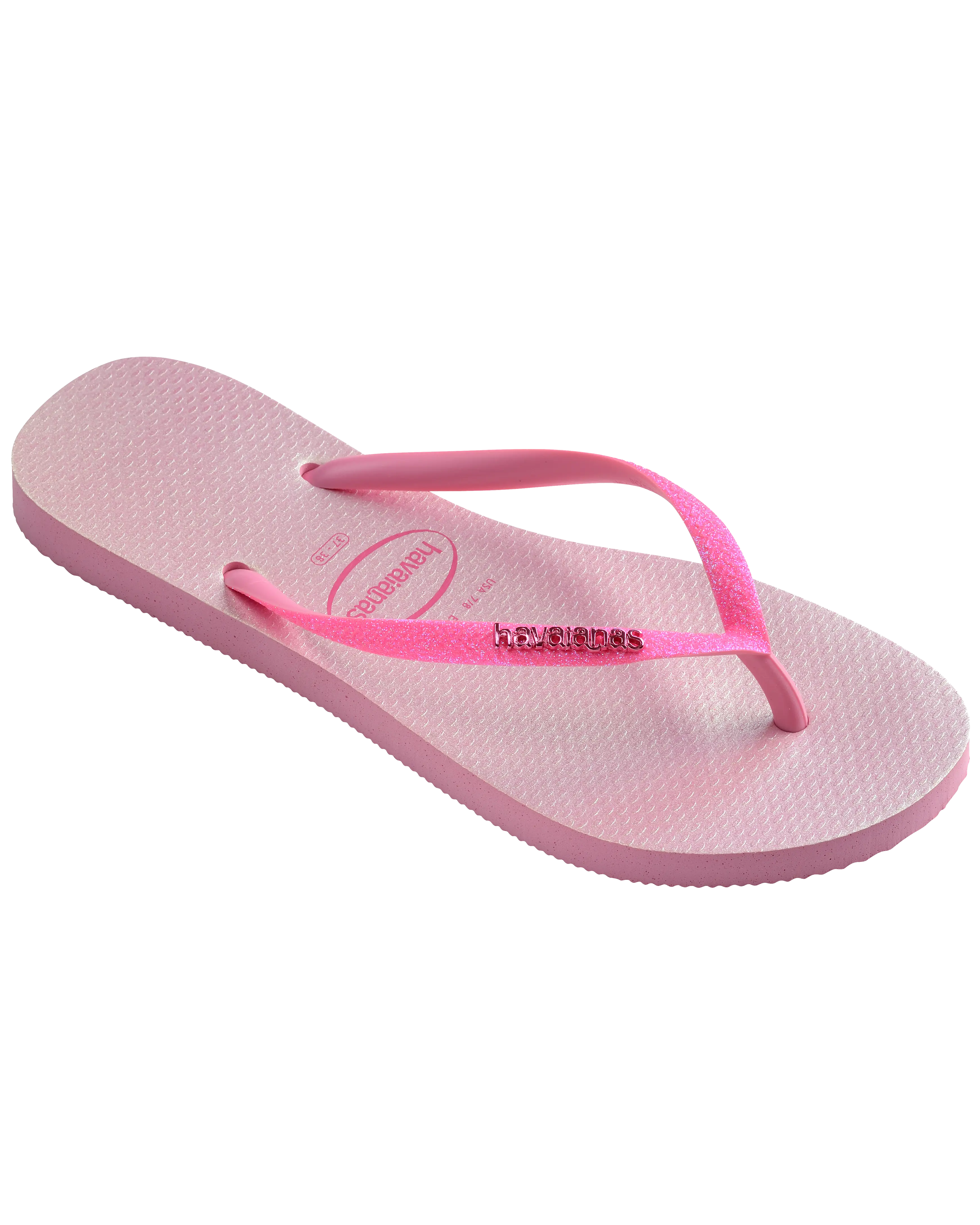 Slim Glitter Iridescent Flip Flops In Pink Lemonade