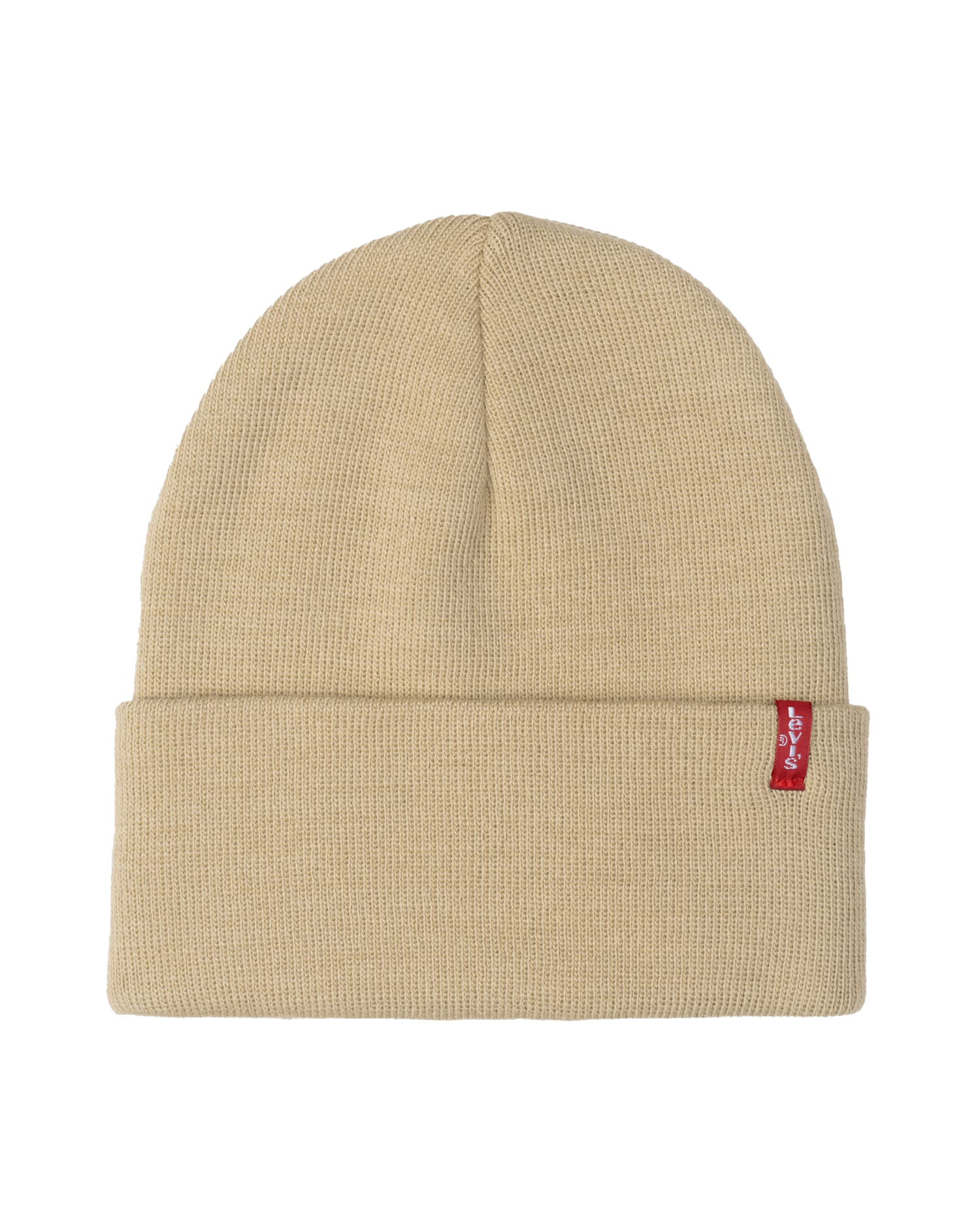 Slouchy Red Tab Beanie In Light Khaki