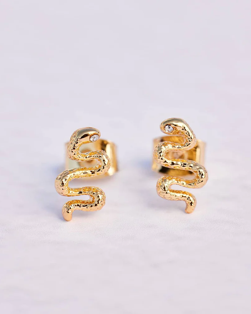 Snake Stud Earrings In Gold