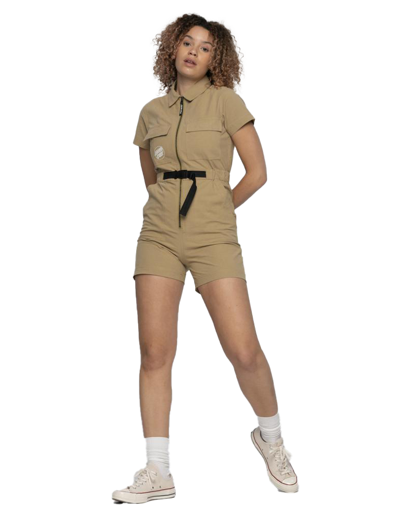 Strip Cargo Playsuit In Fawn