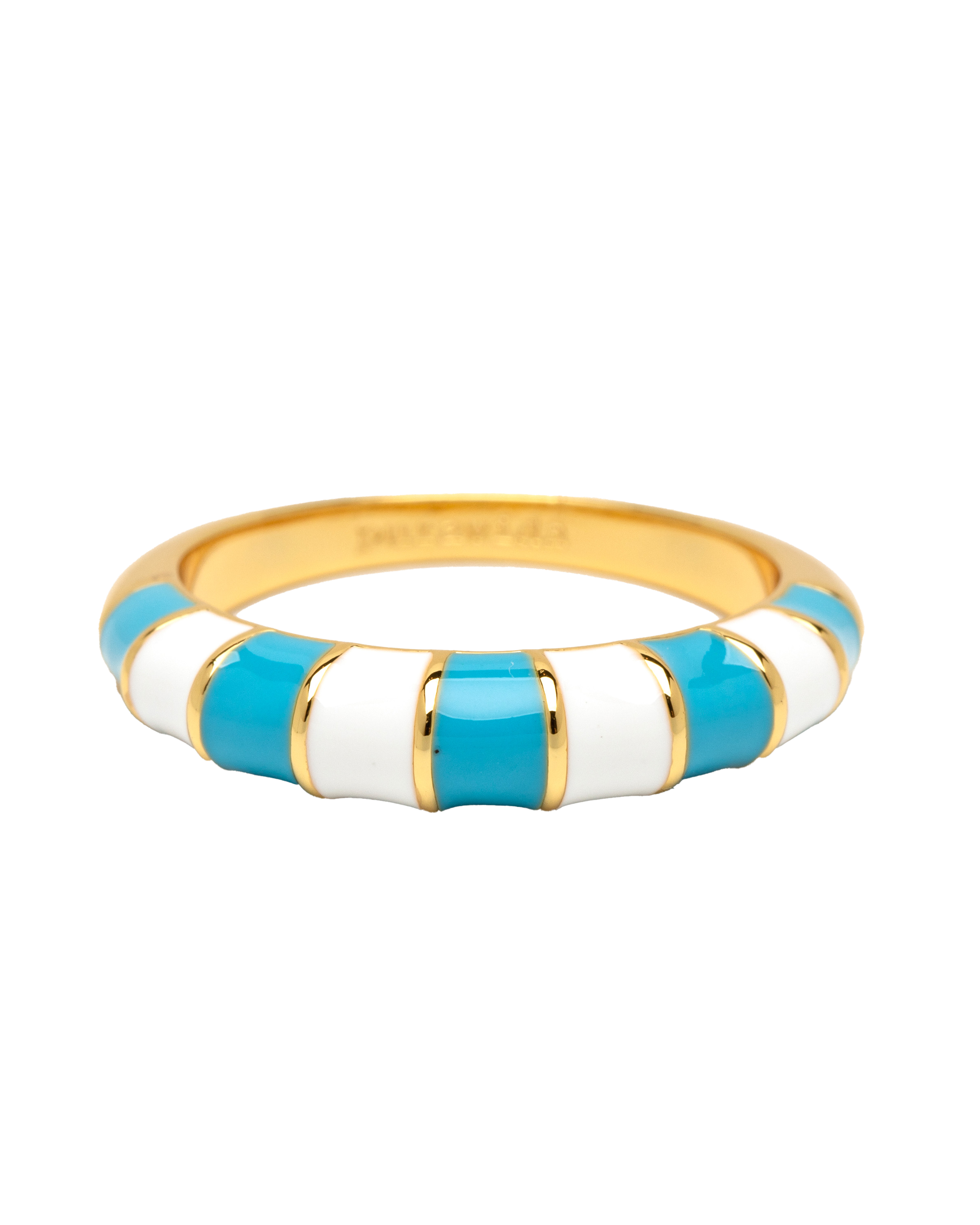 Striped Enamel Gold Ring In BlueandWhite