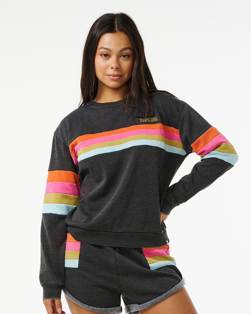 Surf Revival Panelled Sweatshirt In Washed Black