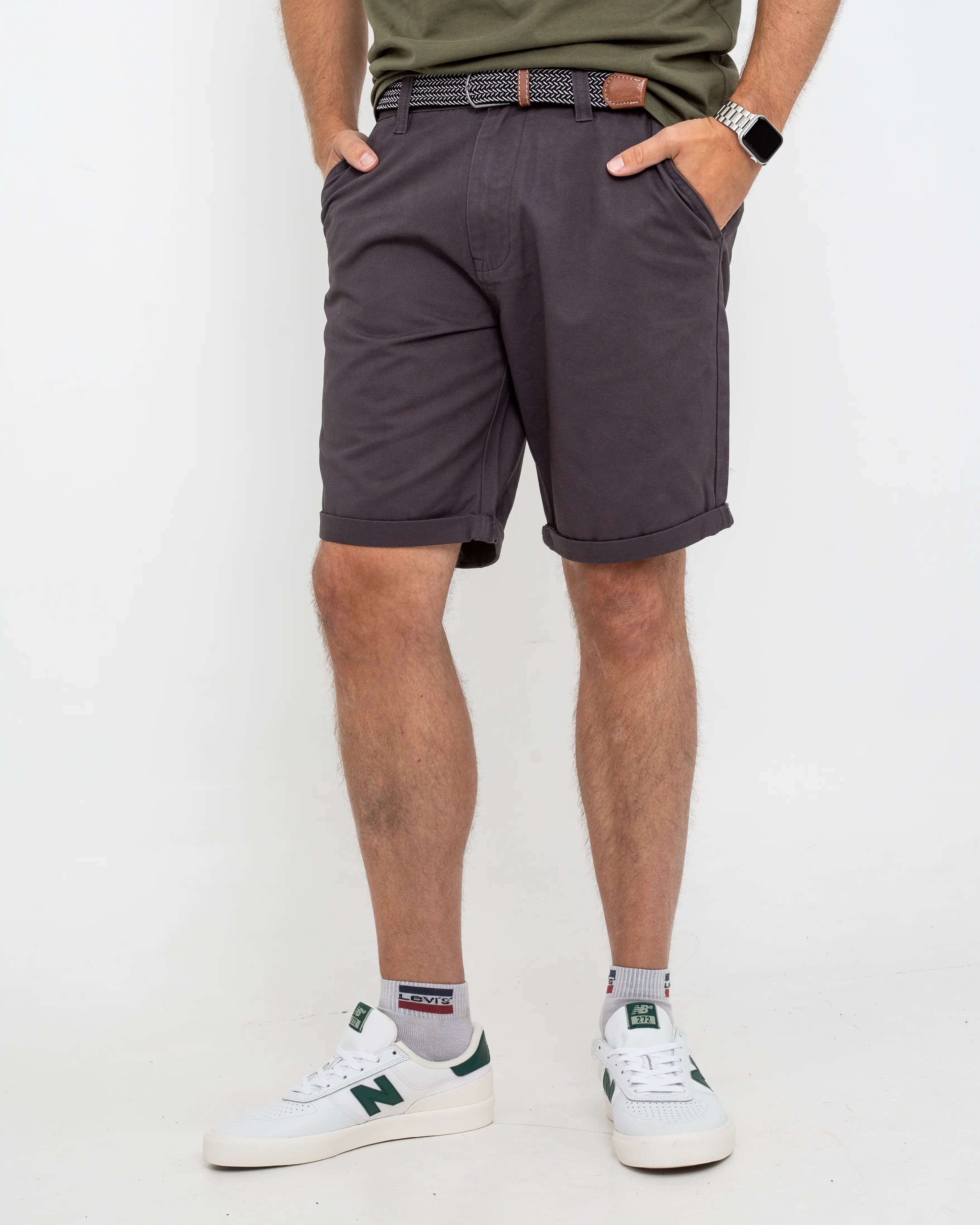 Belted Chino Walkshorts In Charcoal