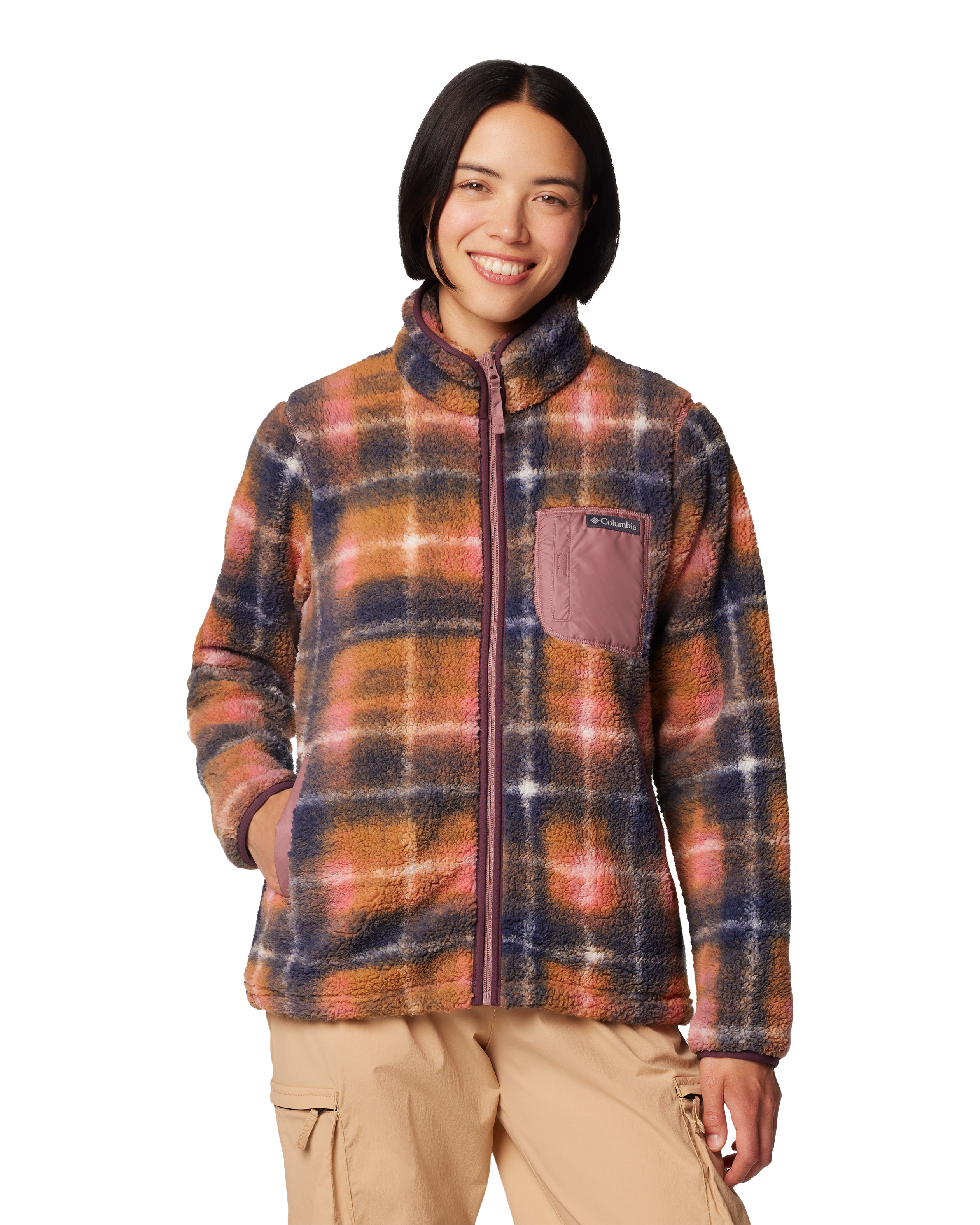 West Bend Print Full Zip Fleece Jacket In Fig Omblur