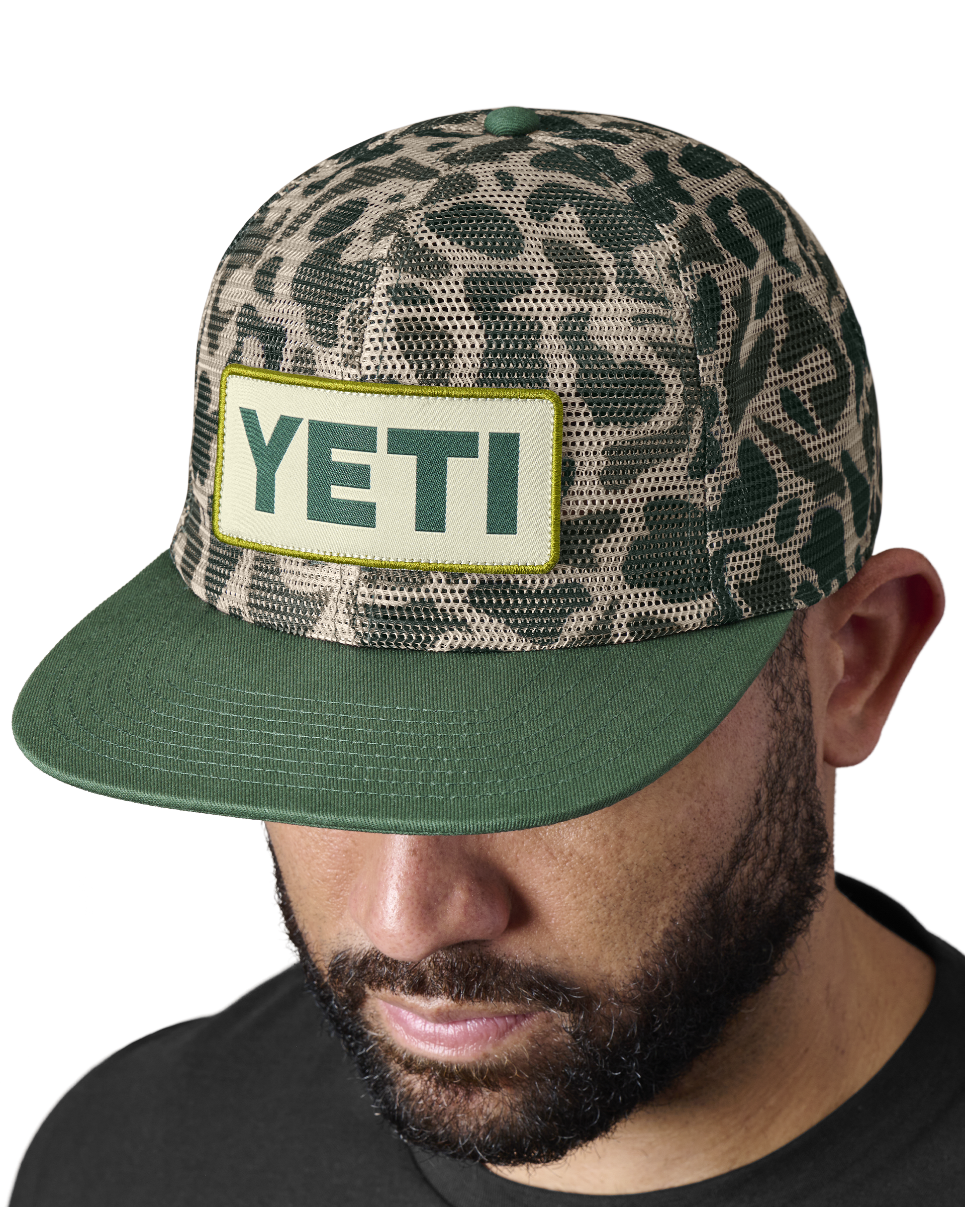 Woven Flat Brim Snapback Cap In Camo